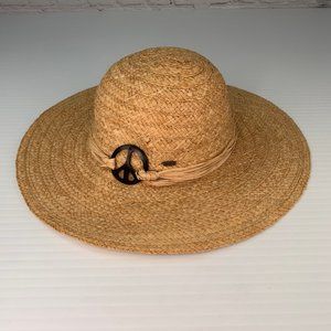 Scala Collezione Hat Women One Size Peace Sign Wide Sun Beach Resort Cruise Ex